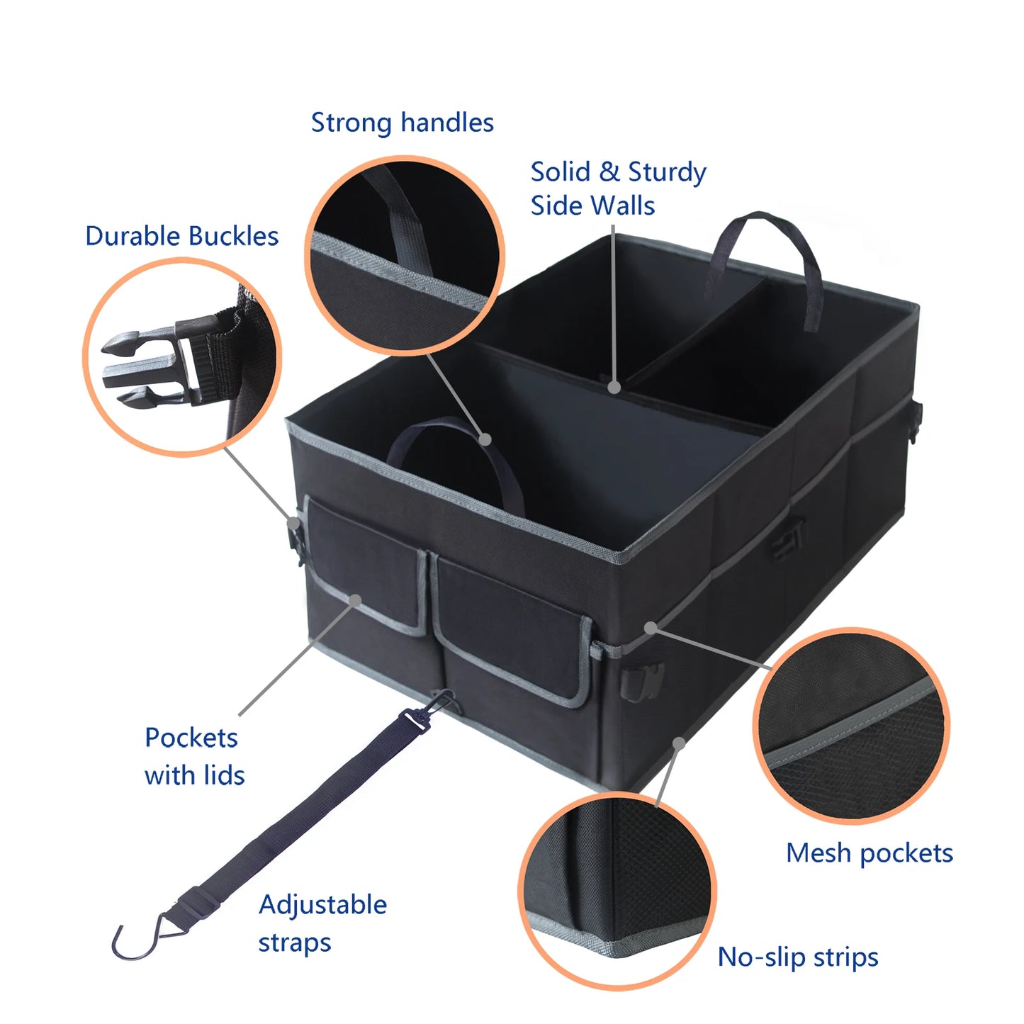 Auto Car Trunk Organizer - Multi-Compartments Collapsible Durable Suv Car Organizer