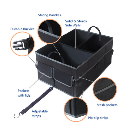 Auto Car Trunk Organizer - Multi-Compartments Collapsible Durable Suv Car Organizer
