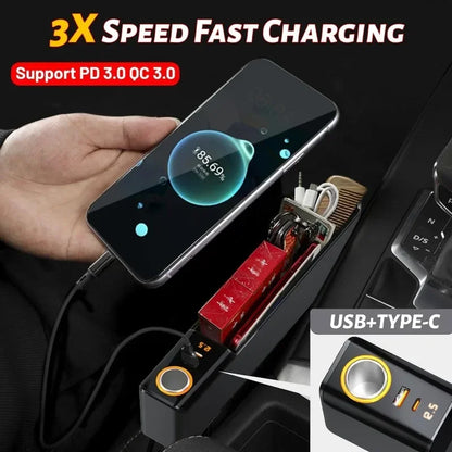 Car Seat Gap Filler Organizer 52W Charging Car Organizer Storage Box Base Removable Seat Gap Filler for Car Organizer Front Seat