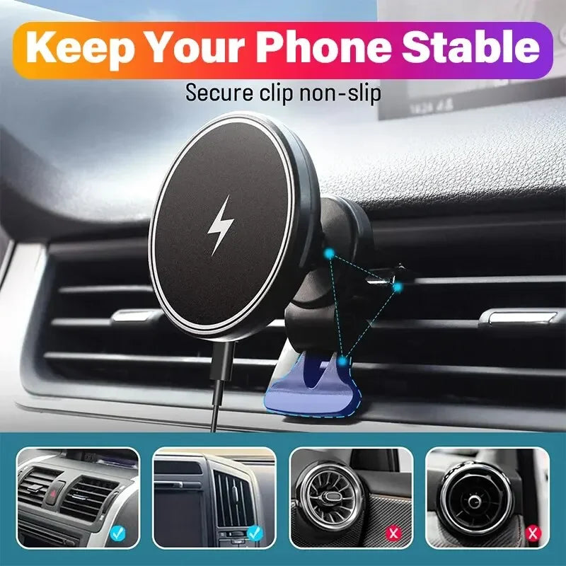 Magnetic Wireless Car Charger Mount for iPhone 12-17Pro Max Mini - Air Vent Phone Holder with Fast Charging Station