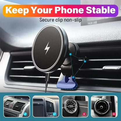 Magnetic Wireless Car Charger Mount for iPhone 12-17Pro Max Mini - Air Vent Phone Holder with Fast Charging Station