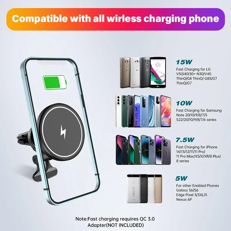 Magnetic Wireless Car Charger Mount for iPhone 12-17Pro Max Mini - Air Vent Phone Holder with Fast Charging Station