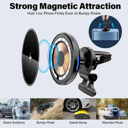 Magnetic Wireless Car Charger Mount for iPhone 12-17Pro Max Mini - Air Vent Phone Holder with Fast Charging Station
