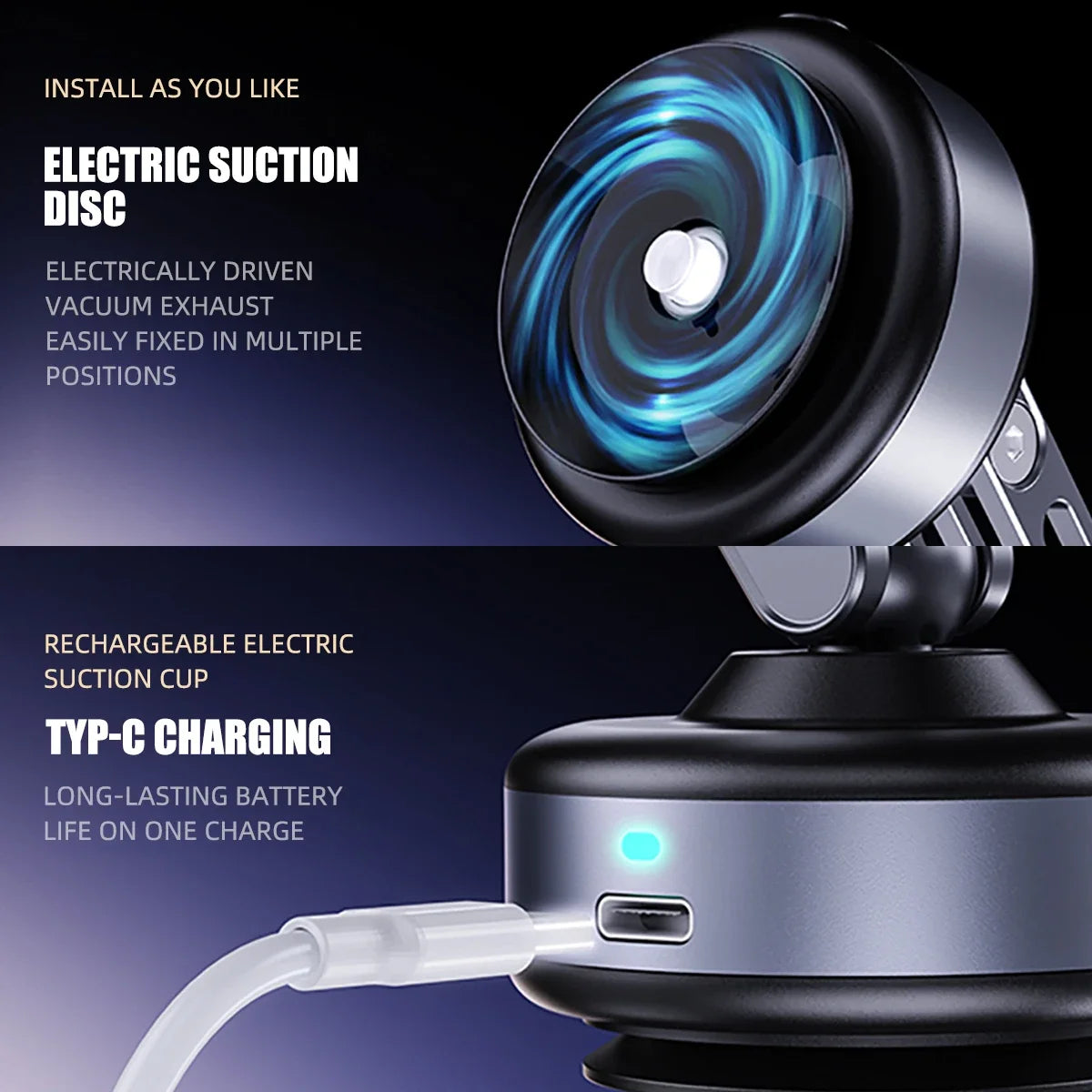 Strong Magnetic Car Phone Mount Electric Suction Cup Foldable 360 Rotatable Mobile Phone Holder Vacuum Adsorption Stable Phone