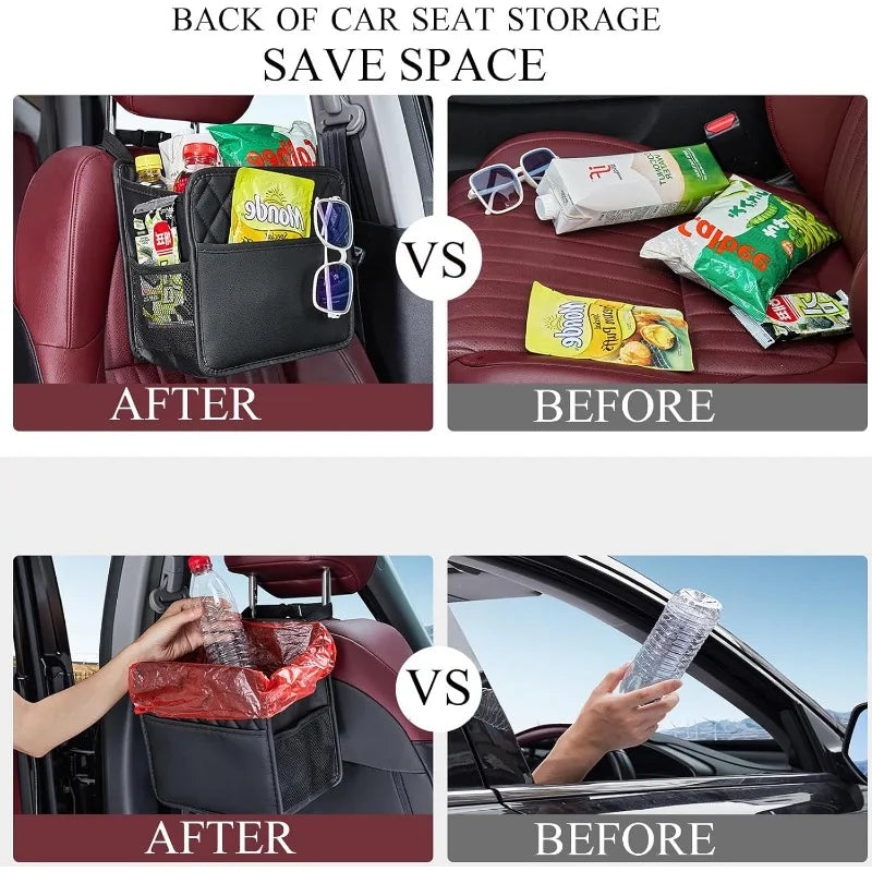 Car Multifunctional Storage Bag Premium PU Leather Front and Front Seat Car Storage Bag Waterproof Hanging Garbage Bag