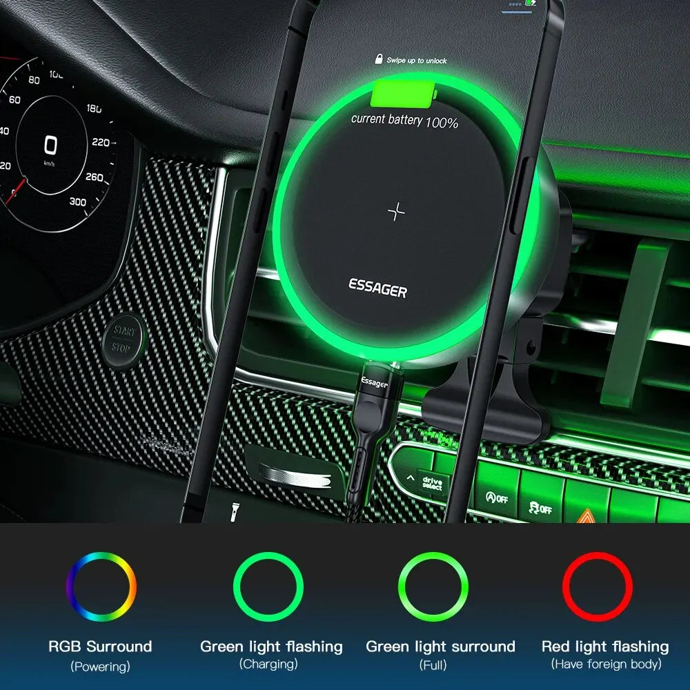 RGB Magnetic Car Phone Holder Qi 15W Wireless Charger Car for Iphone 14 13 Pro Max Samsung Phone Holder Stand